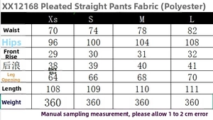 Tableau des tailles détaillé pour pantalon droit plissé taille haute avec mesures