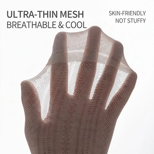 Thin breathable mesh socks for women with sheer texture and cooling fiber in beige