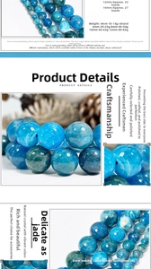 Macro detail of natural blue apatite beads in various sizes from 4mm to 14mm for DIY jewelry