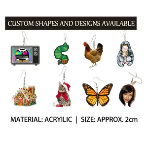 Handmade acrylic earrings featuring retro TV and 2cm assorted artistic pendant designs