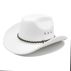 Elegant white felt cowboy hat with woven band and vintage pearl button accessory