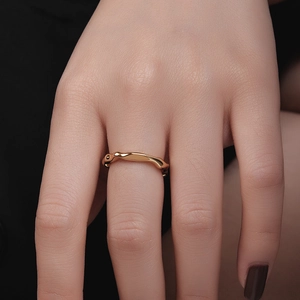 Irregular textured S925 sterling silver open ring with gold finish for women on model