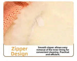 Detail of dog plush toy with functional zipper and removable inner liner for easy washing