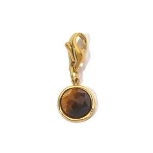 Detail of gold-plated stainless steel lobster clasp with a faceted tiger eye stone pendant