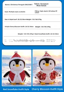 Detail of Christmas penguin plush showing mink velvet fabric and PP cotton filling