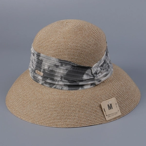 Elegant French Audrey Hepburn Style Wide Brim Cloche Straw Sun Hat For Women Breathable Paper Straw Foldable Vacation Beach