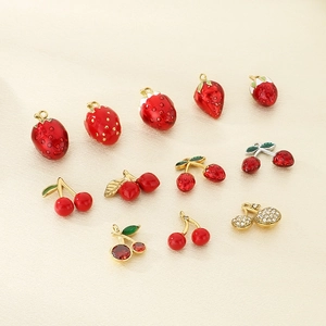 Pastel fruit series stainless steel cherry and strawberry pendants for DIY jewelry making
