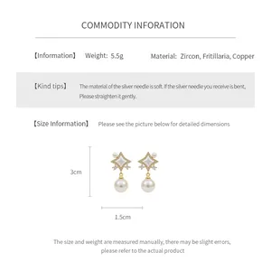 Tableau des tailles et détails des matériaux pour boucles d'oreilles étoile et perle