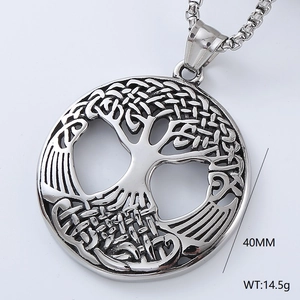 Close-up of vintage silver Tree of Life circular pendant showing 40mm size details