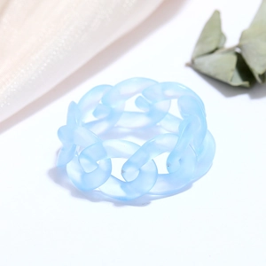 Sky blue translucent resin chain ring with matte finish on white silk background
