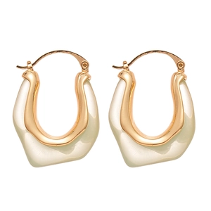 Minimalist U-shaped candy color resin hoop earrings with gold metal splicing detail