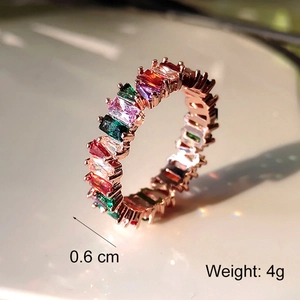 Detail view of rainbow zircon ring measuring 0.6 cm width and weighing 4 grams
