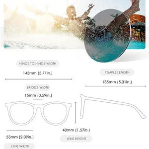 Polarized sports sunglasses size guide with detailed frame dimensions and lens measurements