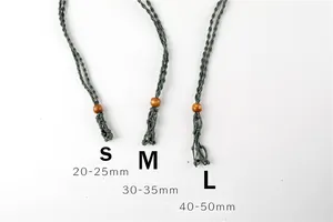 Detailed size guide for woven stone necklace pouch in small, medium and large