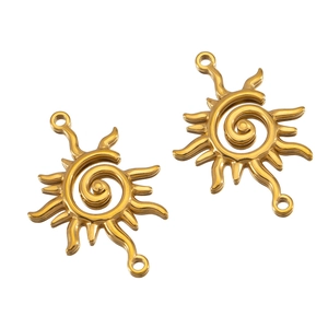 Golden stainless steel sun spiral pendants for DIY necklace and earring jewelry making