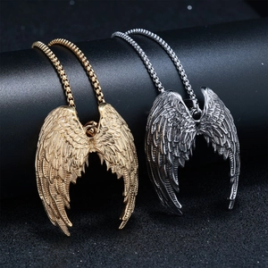 Pendentifs ailes d'ange en acier inoxydable doré et argenté avec chaînes à mailles