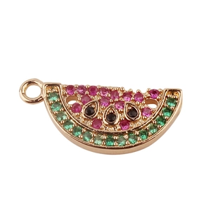 Gold plated watermelon pendant with red and green cubic zirconia for DIY jewelry making