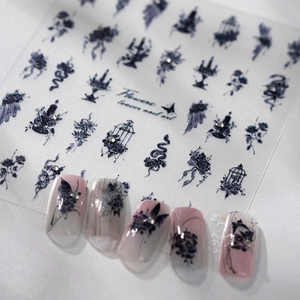 Laser 3D butterfly and floral nail art stickers with vintage rhinestones and relief