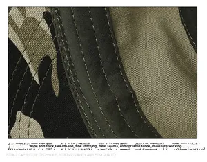 Macro detail of breathable camo cap interior with widened thickened sweatband