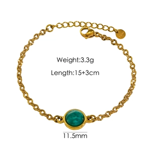 Bracelet en acier inoxydable plaqué or 14K avec pierre d'amazonite verte ronde