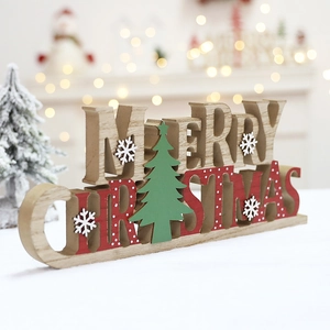 Wooden Merry Christmas sign with red polka dot letters on a sled base for home decor