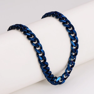 Polished dark blue stainless steel Cuban link necklace in a hip hop punk style design