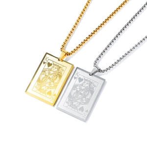 Gold and silver stainless steel King of Hearts playing card necklaces with box chains