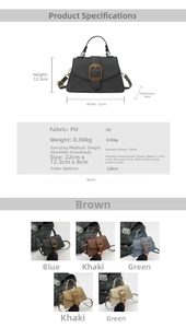 Detailed size chart for the PU square handbag showing height 12.5cm and width 22cm