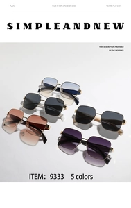 Detail of five color options for square metal frame sunglasses showing premium finishes