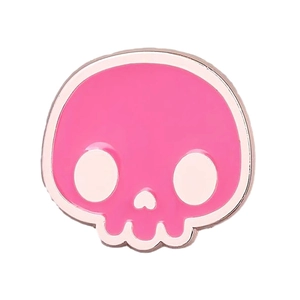 Cute pink enamel skull brooch with silver metal trim for Halloween accessories