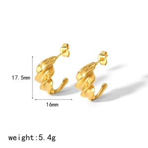 Irregular twisted gold stainless steel hoop earrings with 17.5mm measurement display