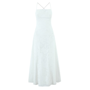 Elegantes weißes Maxi-Kleid mit Blumen-Jacquard, Trägern und rückenfreier Schnürung