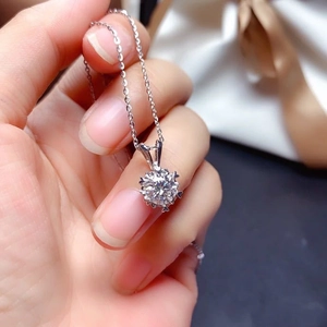 Elegant snowflake moissanite necklace pendant in polished silver finish for gift