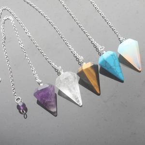 Natural Crystal Hexagonal Point Pendant Necklace Amethyst Rose Quartz Healing Stone Dowsing Pendulum Meditation Yoga Jewelry