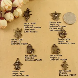 Vintage bronze angel wing charms set for DIY jewelry making with multiple styles