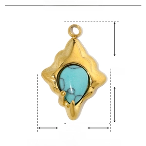 Detailed dimension guide for golden sun pendant with blue stone, 20mm height and 13mm width