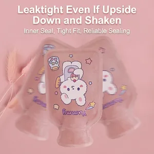 Pink plush hot water bottle with cute rabbit cartoon and leakproof sealing structure