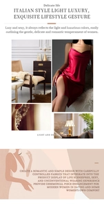 Detail of red satin slip nightdress featuring side slit and smooth Italian silk texture