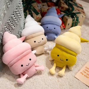 Ice Cream Plush Toy Doll Soft Waffle Fabric Stuffed Food Pillow Cute Smile Expression Home Decor Kids Gift Kawaii