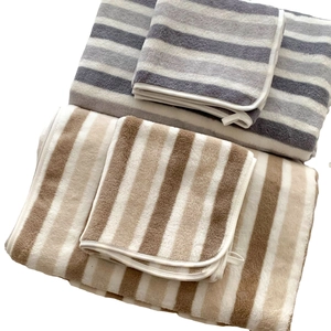 Classic striped bath towel set with thick absorbent microfiber fabric in grey and brown