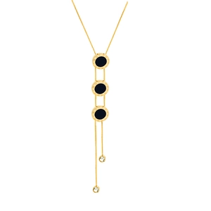Golden geometric necklace with Roman numeral black pendants and double zircon tassels