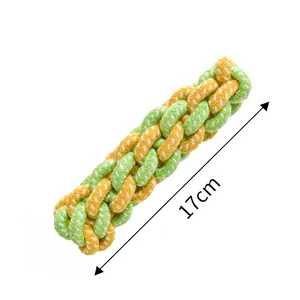 Close-up detail of a 17cm corn-shaped cotton rope chew toy for dogs with durable weave