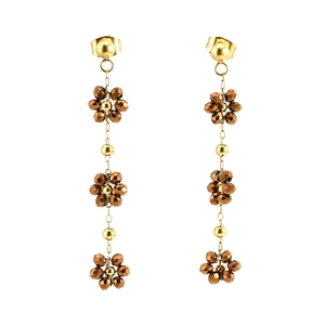 Boucles d'oreilles bohèmes en acier inoxydable doré 18K avec fleurs en cristal brun