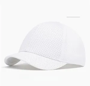 Macro detail of breathable white mesh fabric on a lightweight summer baseball cap