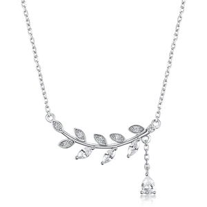 S925 sterling silver necklace with leaf design and sparkling zirconia pendant