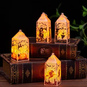 Halloween LED Lantern Night Light Plastic Pumpkin Witch Silhouette Battery Operated Desktop Hanging Decoration Ornament