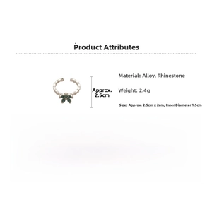 Detailed view of flower ring dimensions showing 1.5cm inner diameter and rhinestone alloy