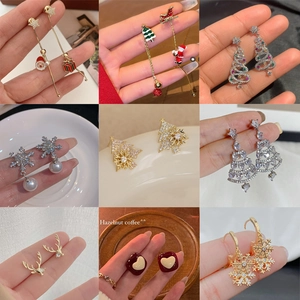 Christmas Earrings For Women With 925 Sterling Silver Earring Post Zircon Rhinestone Santa Tree Snowflake Mismatched Jewelry