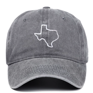 Cappellino da baseball grigio lavato in cotone con ricamo mappa del Texas in stile retrò