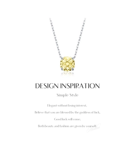 Detail of S925 sterling silver necklace with emerald cut yellow zircon and design text